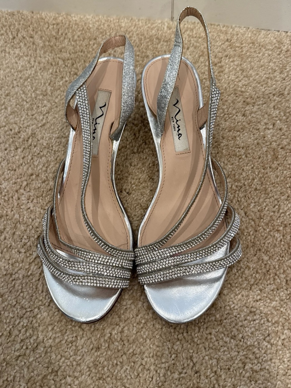 Nina Silver Rhinestone Slingback Heels
